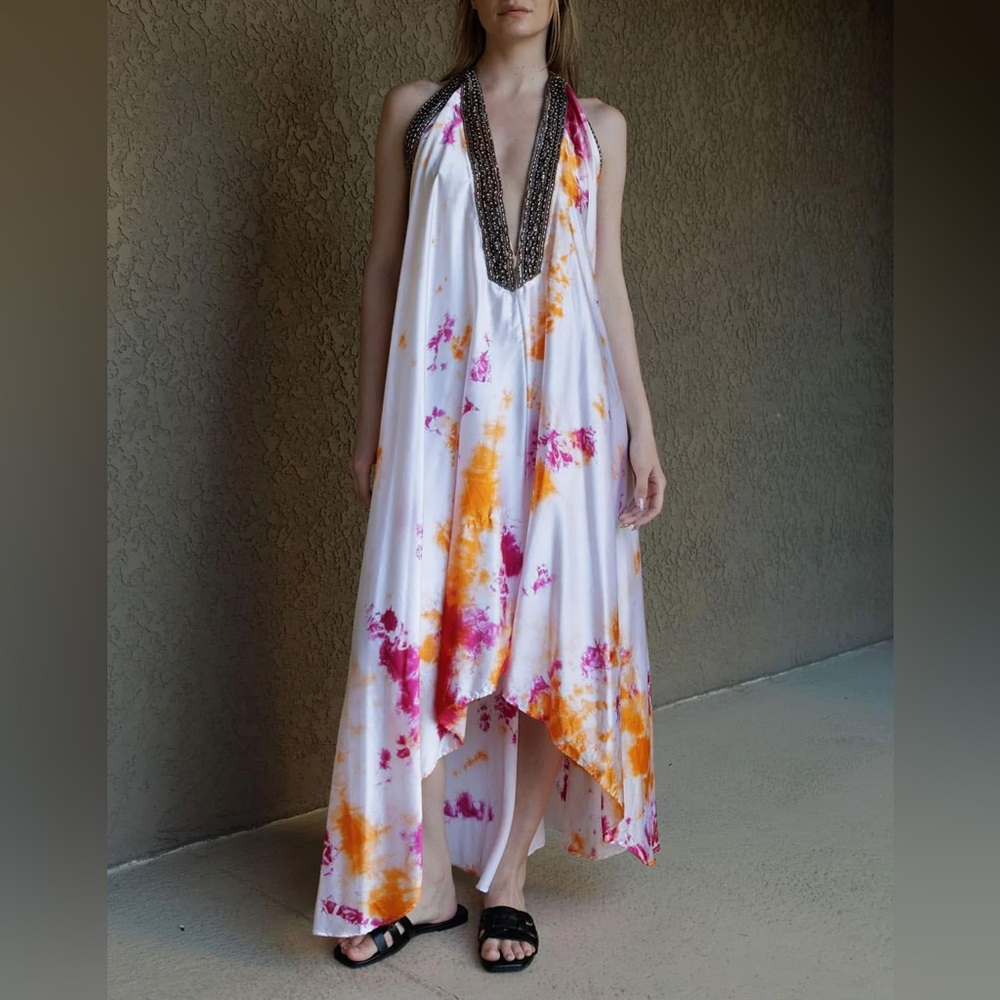 Shahida Parides white tie dye beaded 3 way convertible one shoulder maxi dress - Picture 2 of 10